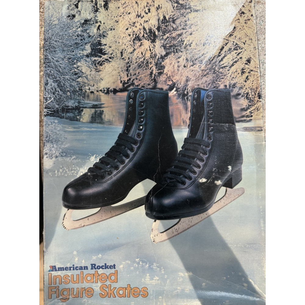 NEW IN BOX Vintage American Rocket Figure Skates #552 MEN 12 Black Insulated USA